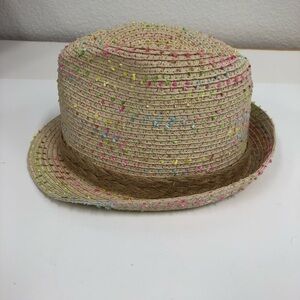 Girls Woven Straw Pastel Contrast Band Fedora Hat 5-7 Boho Chic
